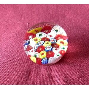 Millefiori Paperweight 2.5" Art Glass Round Dome‎ Colorful Floral Garden Vintage